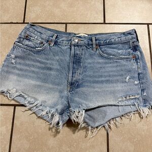 Agolde Light Blue Frayed Jean Shorts